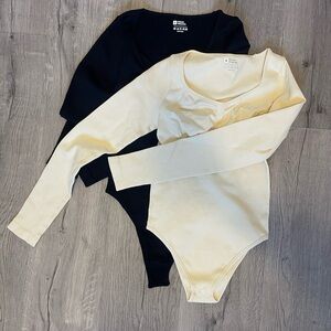 Black and Cream Long Sleeve Bodysuits